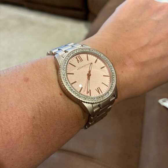 Aeropostale Pink with Cubic Zirconia Surrounding Face Metal Women's Watch - Picture 7 of 15